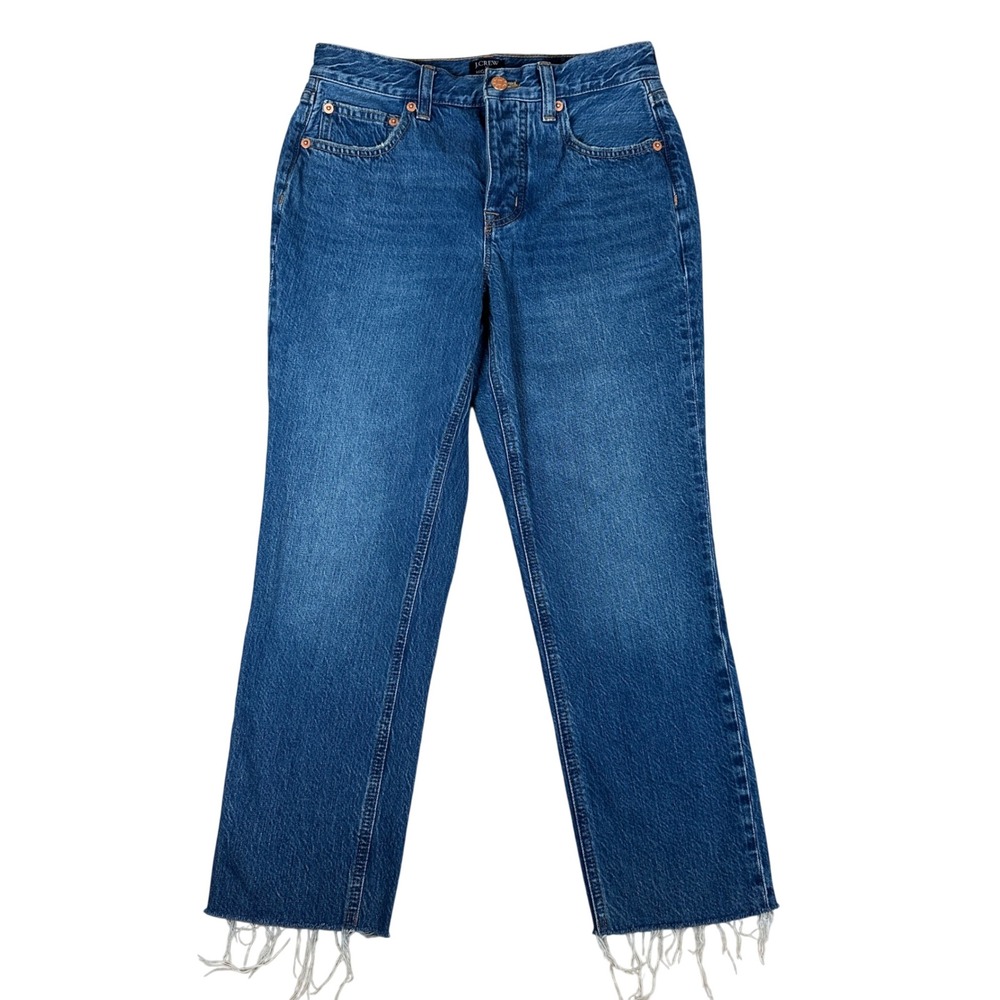 J.Crew Premium Edition High-Rise Straight Jeans Blue Raw Hem‎ Button Fly 25P